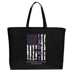 Fight Flag Purple Ribbon Support Pancreatic Cancer Awareness Cotton Canvas Jumbo Tote