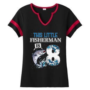 Funny Fishing Party 8 Year Old Birthday Fisherman 8th Fisher Ladies Halftime Notch Neck Tee