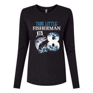 Funny Fishing Party 8 Year Old Birthday Fisherman 8th Fisher Womens Cotton Relaxed Long Sleeve T-Shirt