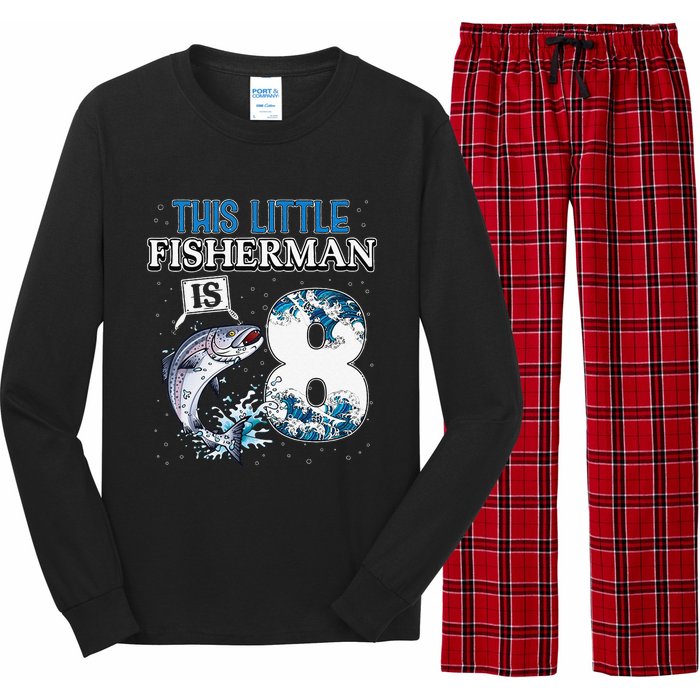 Funny Fishing Party 8 Year Old Birthday Fisherman 8th Fisher Long Sleeve Pajama Set