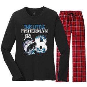 Funny Fishing Party 8 Year Old Birthday Fisherman 8th Fisher Women's Long Sleeve Flannel Pajama Set 