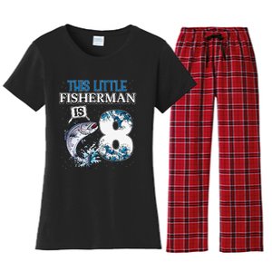 Funny Fishing Party 8 Year Old Birthday Fisherman 8th Fisher Women's Flannel Pajama Set