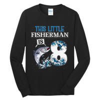 Funny Fishing Party 8 Year Old Birthday Fisherman 8th Fisher Tall Long Sleeve T-Shirt