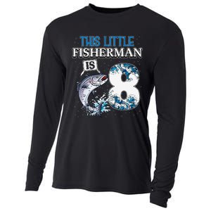 Funny Fishing Party 8 Year Old Birthday Fisherman 8th Fisher Cooling Performance Long Sleeve Crew