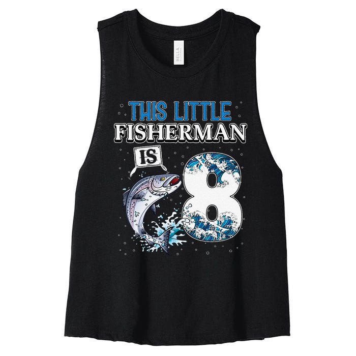 Funny Fishing Party 8 Year Old Birthday Fisherman 8th Fisher Women's Racerback Cropped Tank