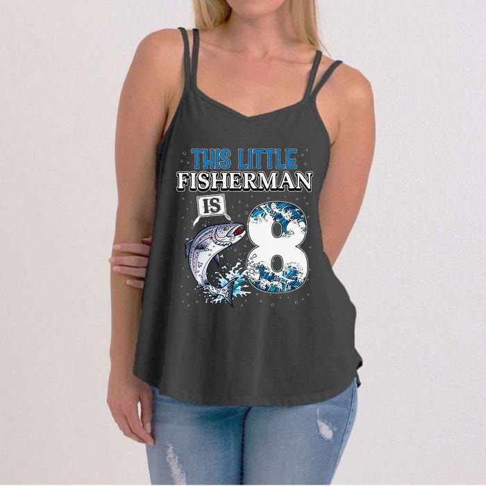 Funny Fishing Party 8 Year Old Birthday Fisherman 8th Fisher Women's Strappy Tank