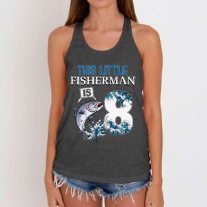 Funny Fishing Party 8 Year Old Birthday Fisherman 8th Fisher Women's Knotted Racerback Tank