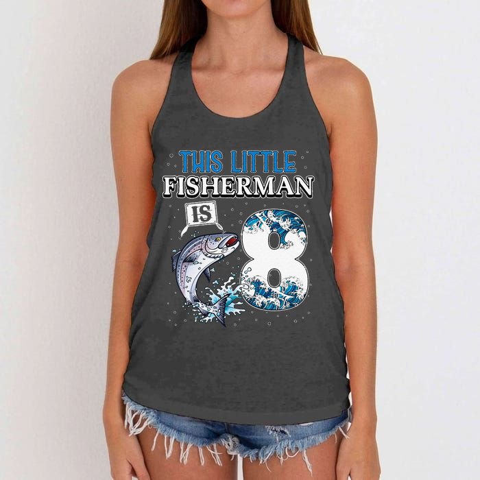 Funny Fishing Party 8 Year Old Birthday Fisherman 8th Fisher Women's Knotted Racerback Tank