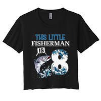 Funny Fishing Party 8 Year Old Birthday Fisherman 8th Fisher Women's Crop Top Tee