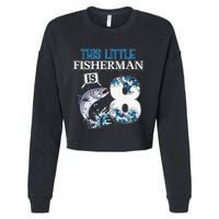 Funny Fishing Party 8 Year Old Birthday Fisherman 8th Fisher Cropped Pullover Crew