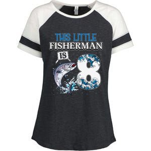 Funny Fishing Party 8 Year Old Birthday Fisherman 8th Fisher Enza Ladies Jersey Colorblock Tee