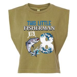 Funny Fishing Party 8 Year Old Birthday Fisherman 8th Fisher Garment-Dyed Women's Muscle Tee