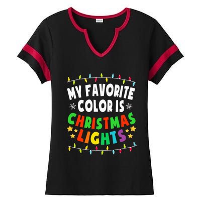 Festive Family Pajamas Celebrate with Christmas Lights Ladies Halftime Notch Neck Tee