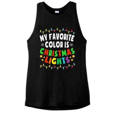 Festive Family Pajamas Celebrate with Christmas Lights Ladies PosiCharge Tri-Blend Wicking Tank