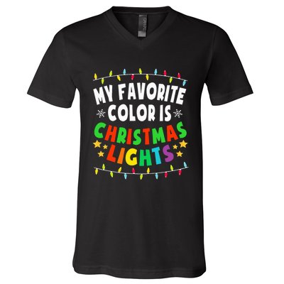 Festive Family Pajamas Celebrate with Christmas Lights V-Neck T-Shirt