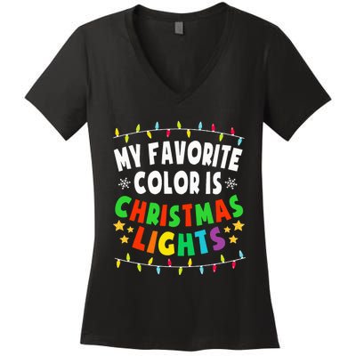 Festive Family Pajamas Celebrate with Christmas Lights Women's V-Neck T-Shirt