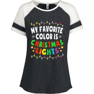 Festive Family Pajamas Celebrate with Christmas Lights Enza Ladies Jersey Colorblock Tee