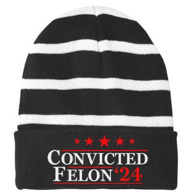 Felon24 Funny Pro Trump 2024 Campaign Striped Beanie with Solid Band