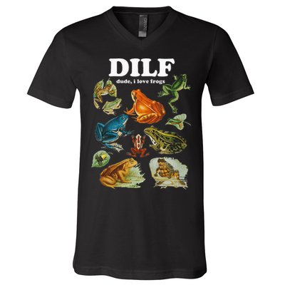 Funny Frog Pun Dude I Love Frog Dilf Cottagecore Aesthetic V-Neck T-Shirt