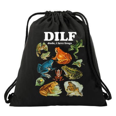 Funny Frog Pun Dude I Love Frog Dilf Cottagecore Aesthetic Drawstring Bag