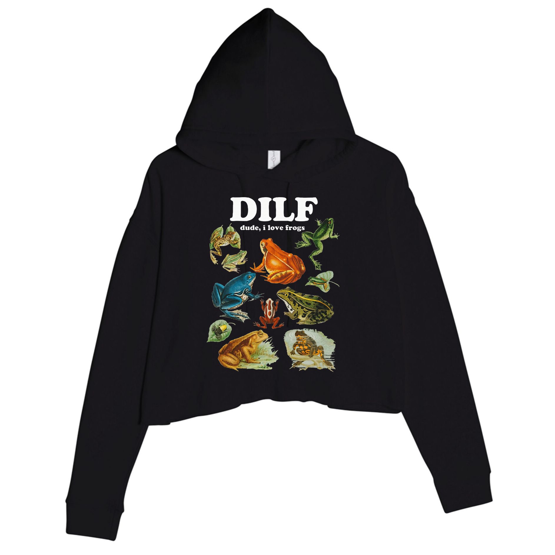Funny Frog Pun Dude I Love Frog Dilf Cottagecore Aesthetic Crop Fleece Hoodie