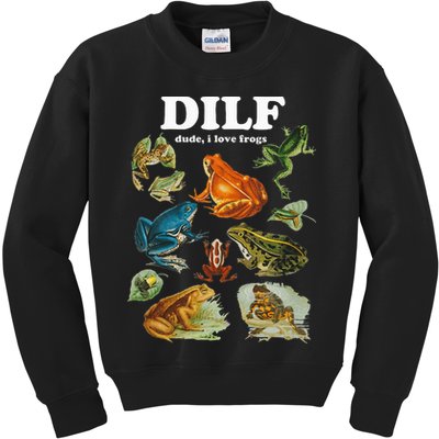 Funny Frog Pun Dude I Love Frog Dilf Cottagecore Aesthetic Kids Sweatshirt