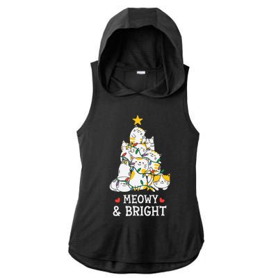 Festive Feline Pajamas Hilarious Christmas Tree Design Ladies PosiCharge Tri-Blend Wicking Draft Hoodie Tank