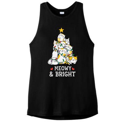 Festive Feline Pajamas Hilarious Christmas Tree Design Ladies PosiCharge Tri-Blend Wicking Tank