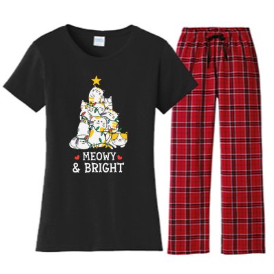 Festive Feline Pajamas Hilarious Christmas Tree Design Women's Flannel Pajama Set