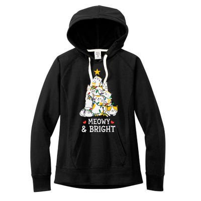 Festive Feline Pajamas Hilarious Christmas Tree Design Women's Fleece Hoodie