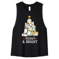 Festive Feline Pajamas Hilarious Christmas Tree Design Women's Racerback Cropped Tank