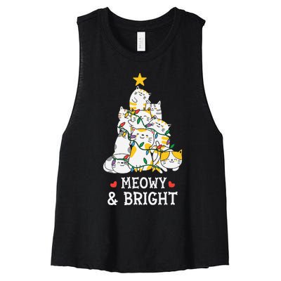 Festive Feline Pajamas Hilarious Christmas Tree Design Women's Racerback Cropped Tank