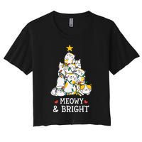 Festive Feline Pajamas Hilarious Christmas Tree Design Women's Crop Top Tee