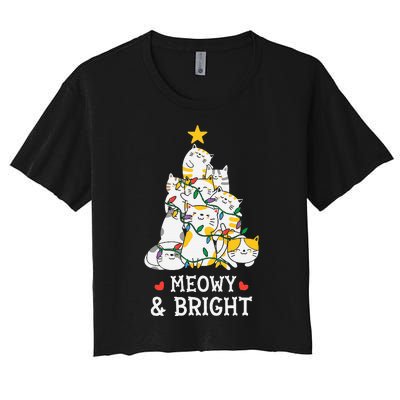 Festive Feline Pajamas Hilarious Christmas Tree Design Women's Crop Top Tee