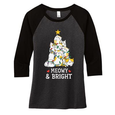 Festive Feline Pajamas Hilarious Christmas Tree Design Women's Tri-Blend 3/4-Sleeve Raglan Shirt