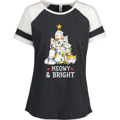 Festive Feline Pajamas Hilarious Christmas Tree Design Enza Ladies Jersey Colorblock Tee