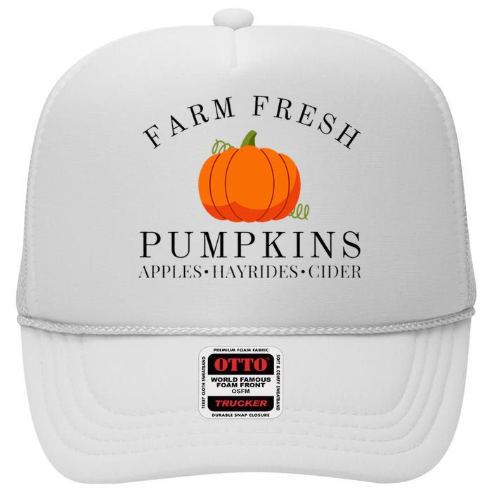 Farm Fresh Pumpkins Apples Hayrides Cider Thanksgiving Fall High Crown Mesh Back Trucker Hat