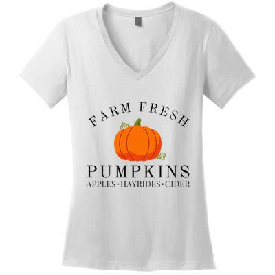 Farm Fresh Pumpkins Apples Hayrides Cider Thanksgiving Fall Women's V-Neck T-Shirt