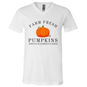 Farm Fresh Pumpkins Apples Hayrides Cider Thanksgiving Fall V-Neck T-Shirt