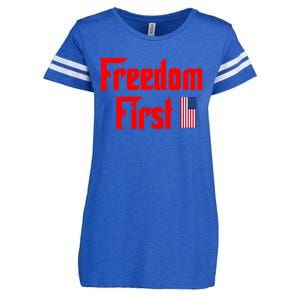 Freedom First Patriotic America First Liberty Constitution Gift Enza Ladies Jersey Football T-Shirt