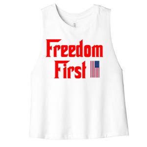 Freedom First Patriotic America First Liberty Constitution Gift Women's Racerback Cropped Tank