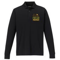 Farm Fresh Produce Funny Retro Vintage Farming Farmer Performance Long Sleeve Polo