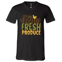 Farm Fresh Produce Funny Retro Vintage Farming Farmer V-Neck T-Shirt