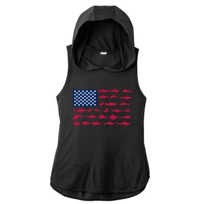 Funny Fishing Proud To Be American Gift Ladies PosiCharge Tri-Blend Wicking Draft Hoodie Tank