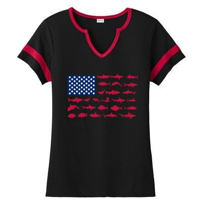 Funny Fishing Proud To Be American Gift Ladies Halftime Notch Neck Tee