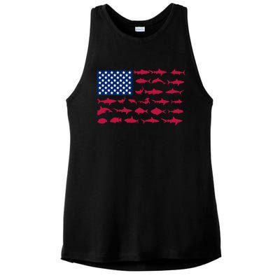 Funny Fishing Proud To Be American Gift Ladies PosiCharge Tri-Blend Wicking Tank