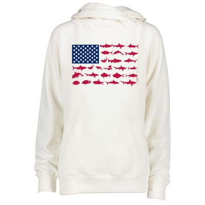 Funny Fishing Proud To Be American Gift Womens Funnel Neck Pullover Hood