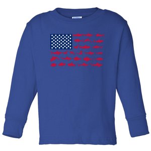 Funny Fishing Proud To Be American Gift Toddler Long Sleeve Shirt