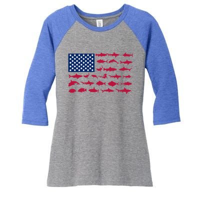 Funny Fishing Proud To Be American Gift Women's Tri-Blend 3/4-Sleeve Raglan Shirt