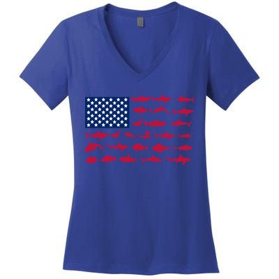 Funny Fishing Proud To Be American Gift Women's V-Neck T-Shirt